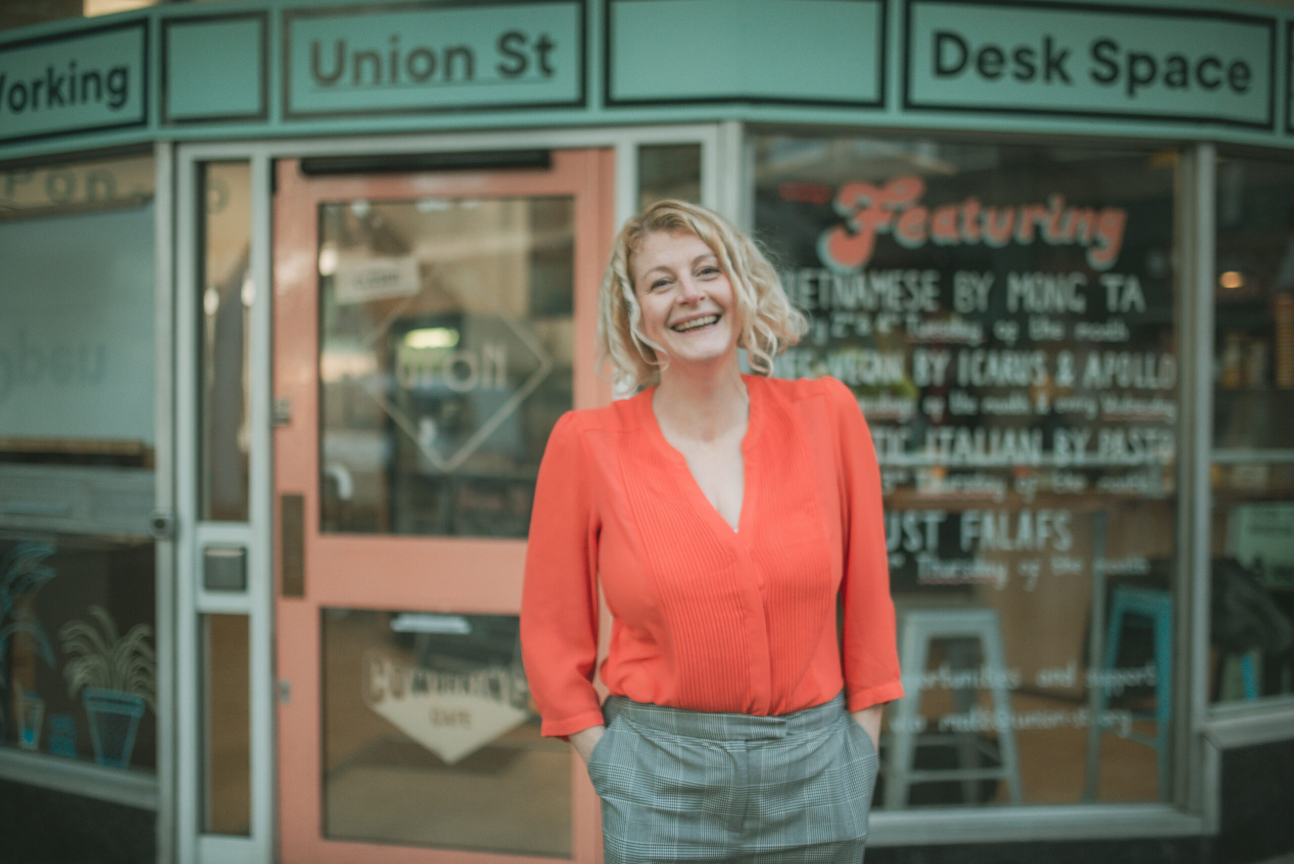 Jen McCanna standing outside Sheffield Union Street offices